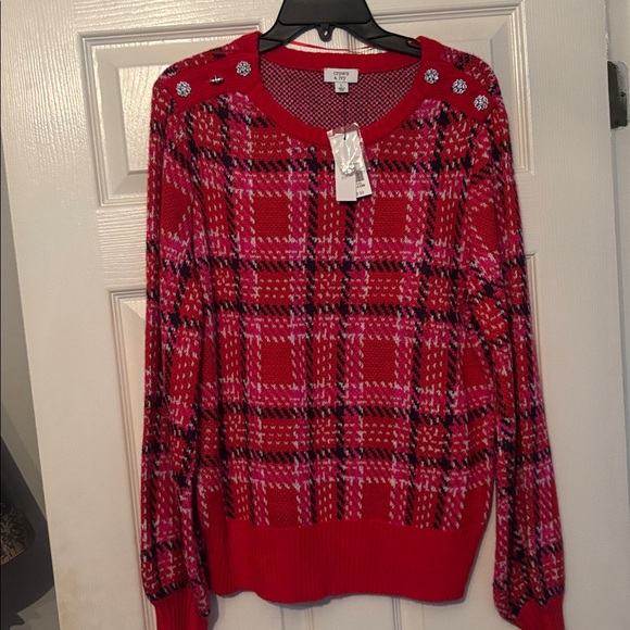 Crown & Ivy Red and Pink Plaid Sweater - Picture 1 of 1